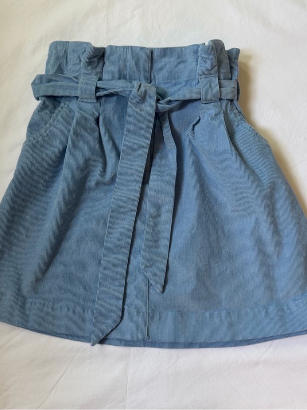Urban Outfitters Blue Paperbag Waist Corduroy Skirt with Tie Belt